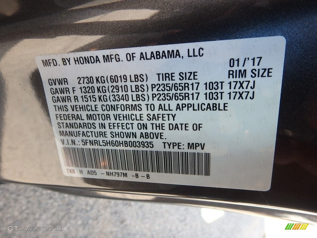 2017 Odyssey Color Code NH797M for Modern Steel Metallic Photo #118669032