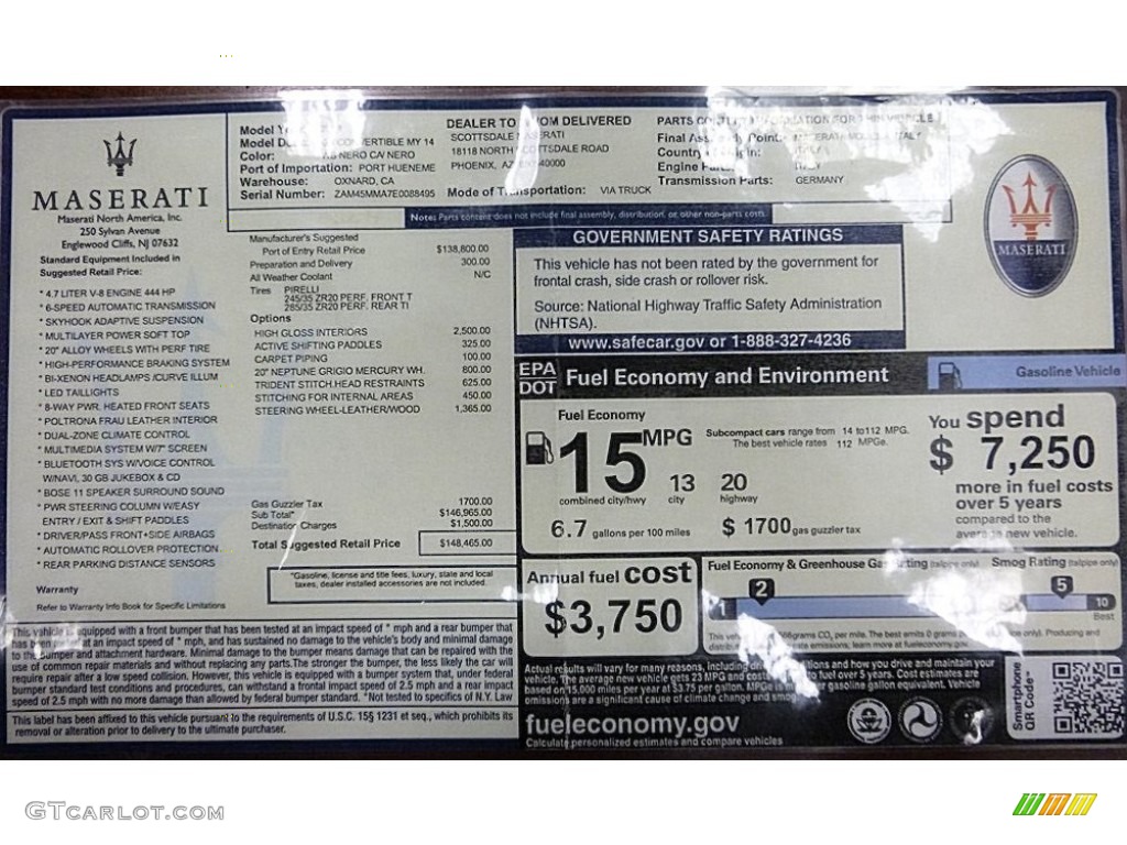 2014 Maserati GranTurismo Convertible GranCabrio Window Sticker Photos