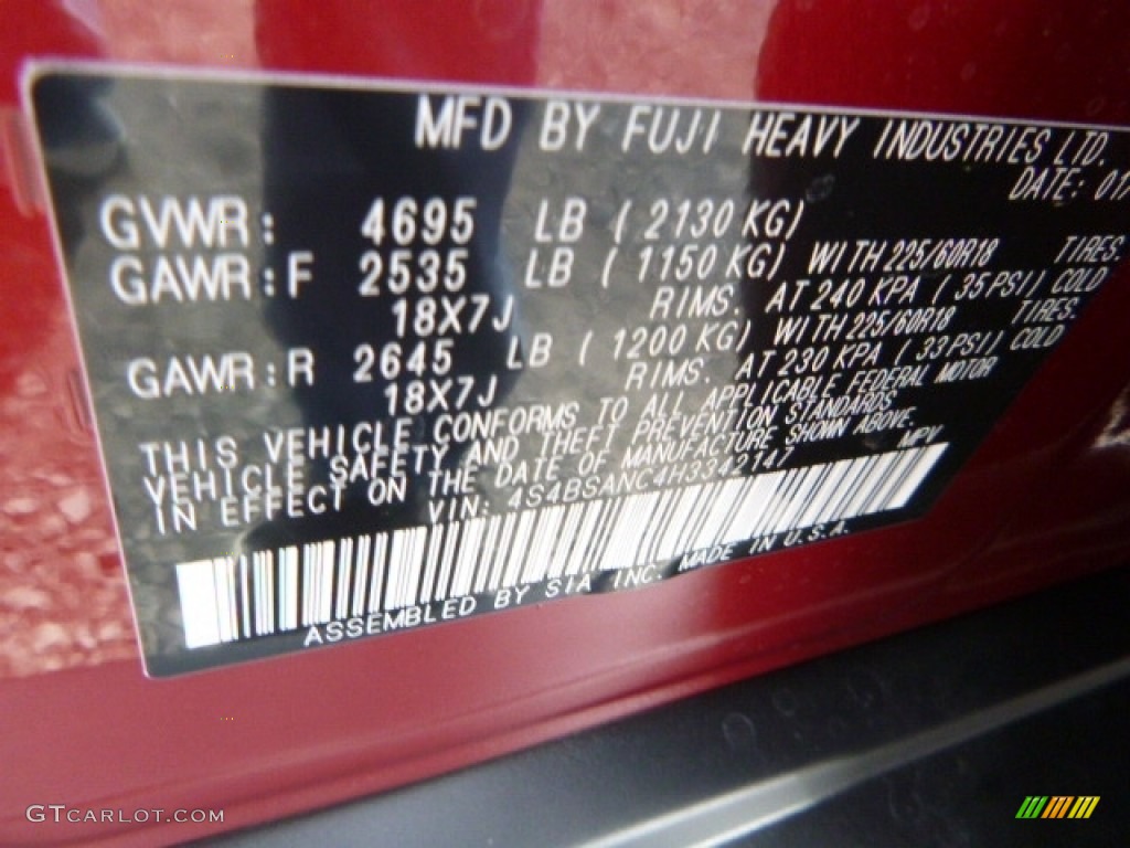 2017 Outback 2.5i Limited - Venetian Red Pearl / Slate Black photo #15