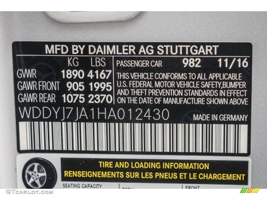 2017 AMG GT Color Code 982 for designo Iridium Silver Magno (Matte) Photo #118726533