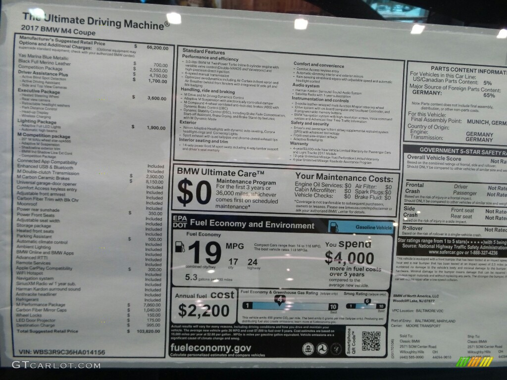 2017 BMW M4 Coupe Window Sticker Photo #118739572