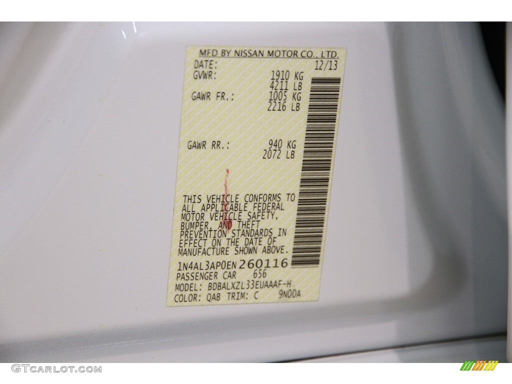 2014 Altima Color Code QAB for Pearl White Photo #118740492