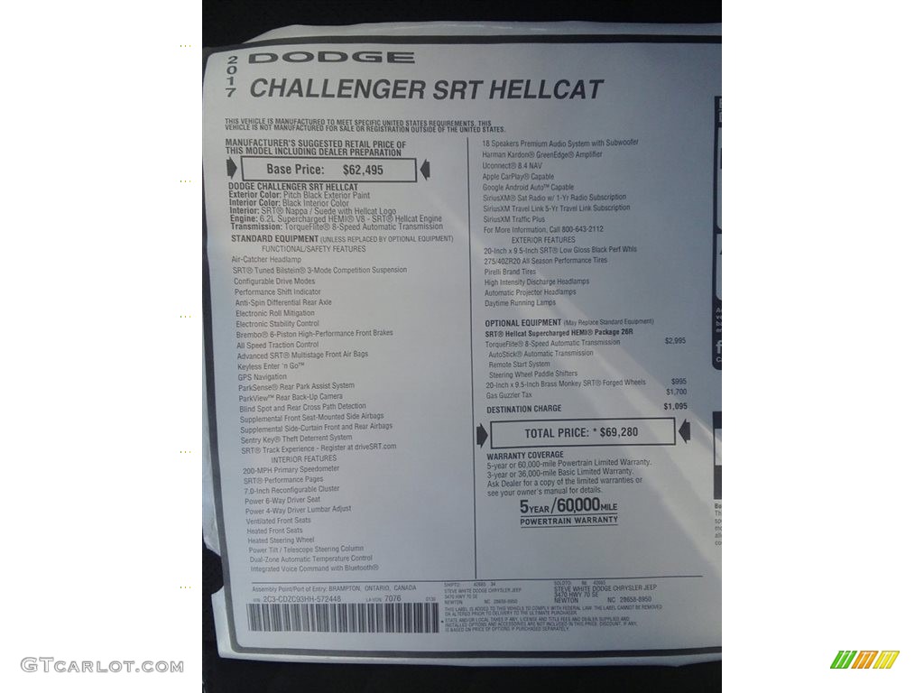 2017 Dodge Challenger SRT Hellcat Window Sticker Photos