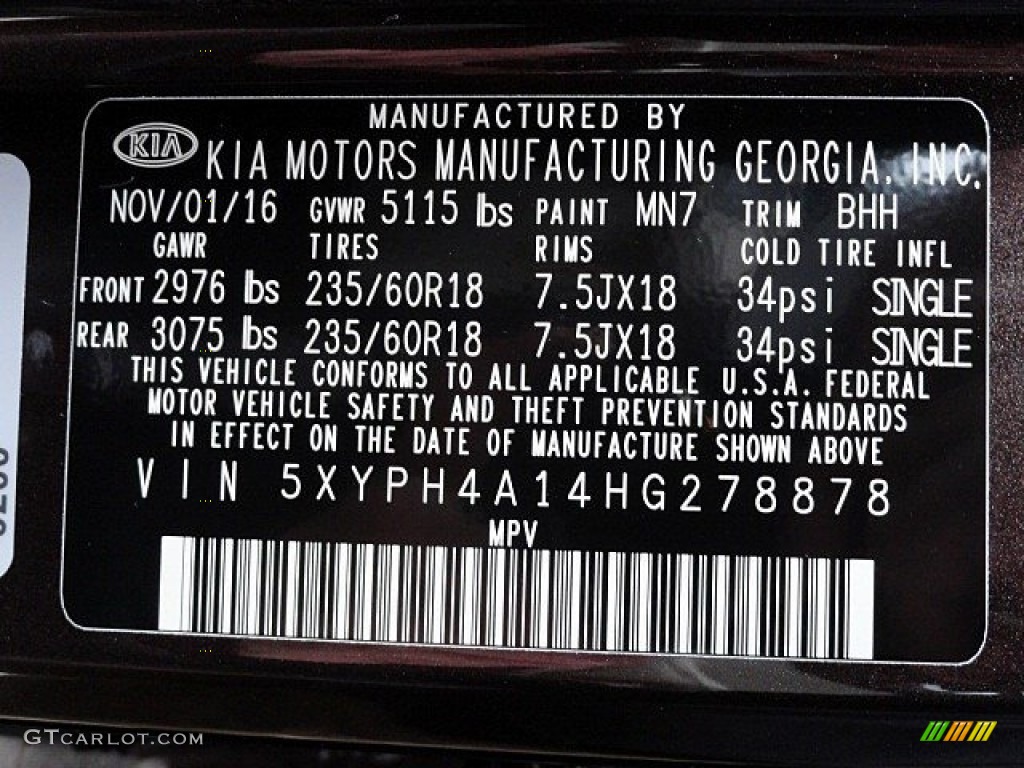 2017 Kia Sorento EX Color Code Photos