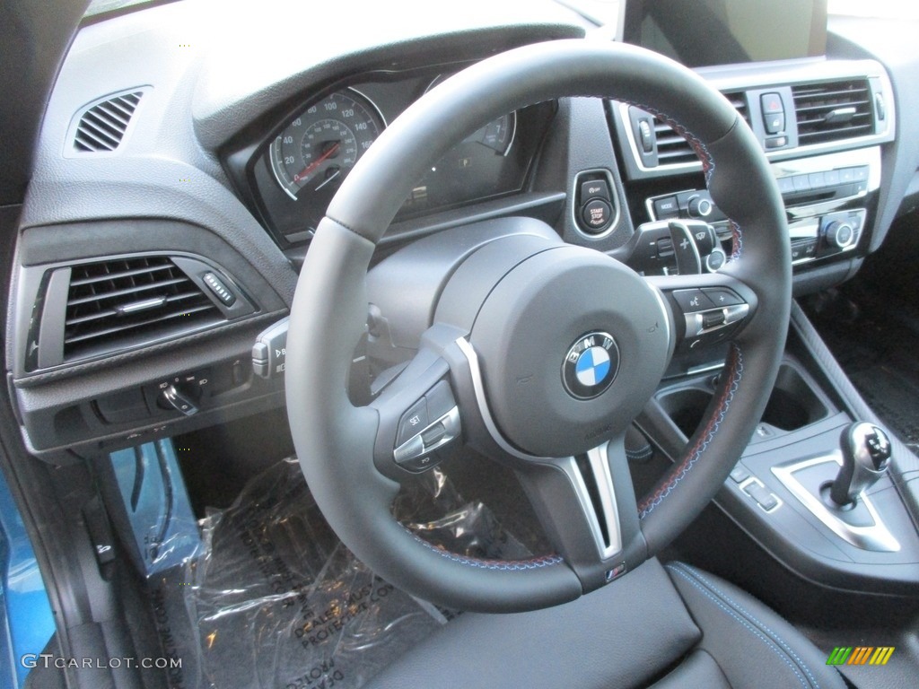 2017 BMW M2 Coupe Dakota Black/Blue Highlight Steering Wheel Photo #118765253