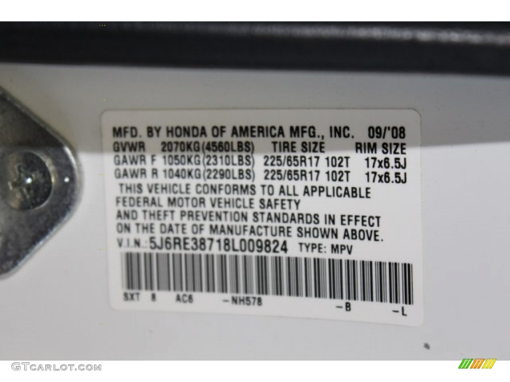 2008 CR-V EX-L - Taffeta White / Gray photo #35