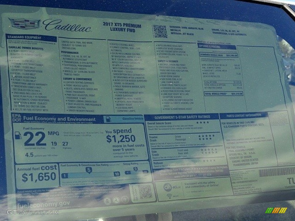 2017 Cadillac XT5 Premium Luxury Window Sticker Photo #118778878