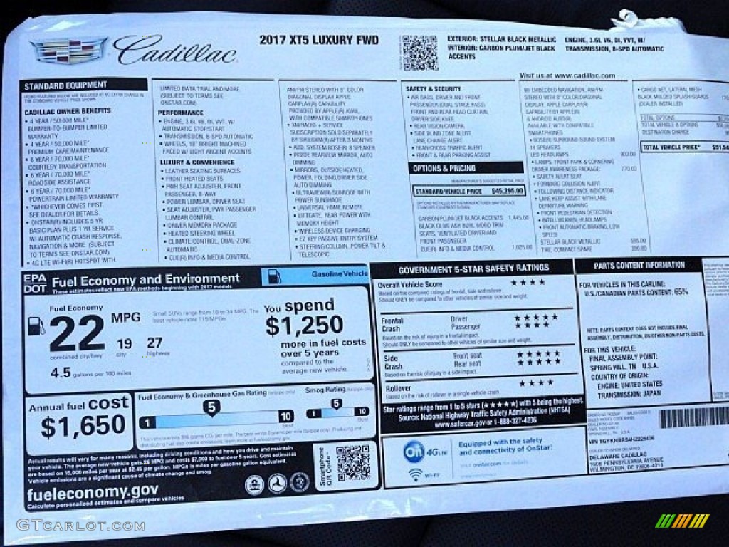 2017 Cadillac XT5 Luxury Window Sticker Photo #118782751