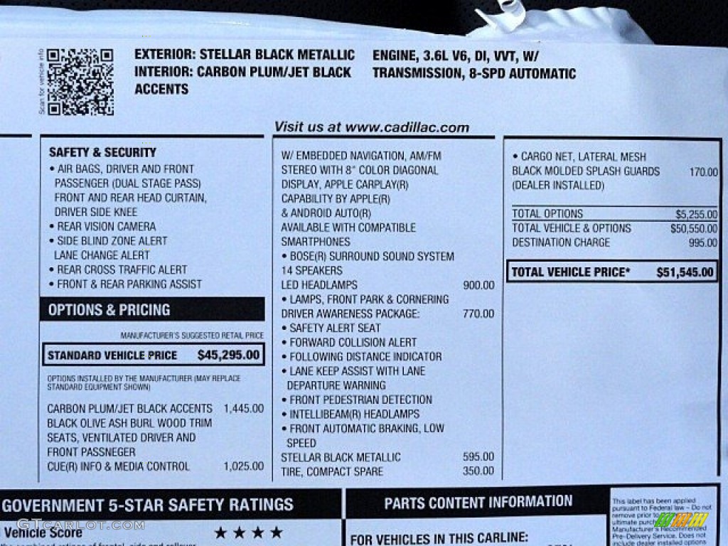 2017 Cadillac XT5 Luxury Window Sticker Photos