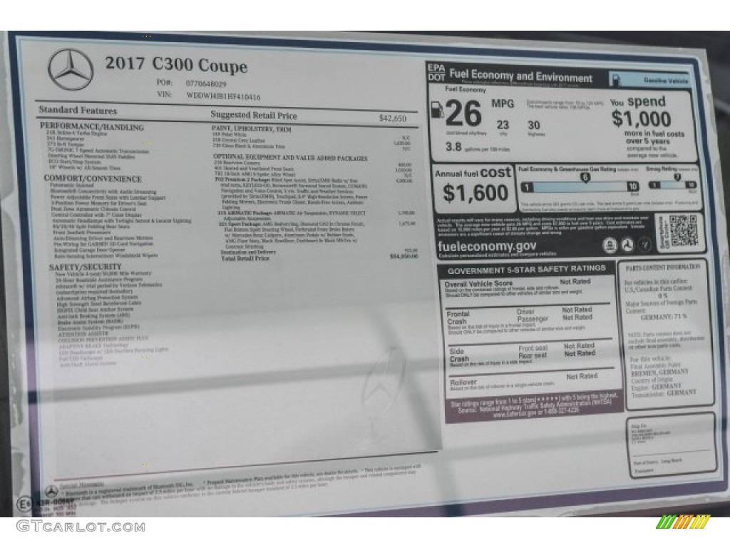 2017 Mercedes-Benz C 300 Coupe Window Sticker Photo #118786966