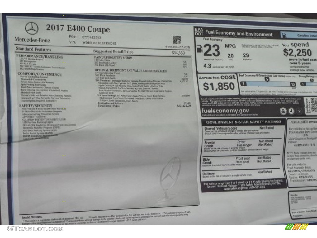 2017 Mercedes-Benz E 400 Coupe Window Sticker Photo #118798466