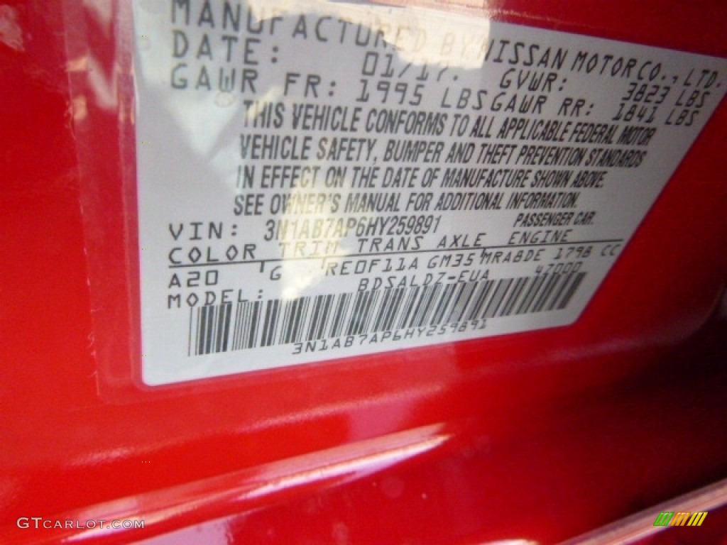 2017 Sentra Color Code A20 for Red Alert Photo #118806144