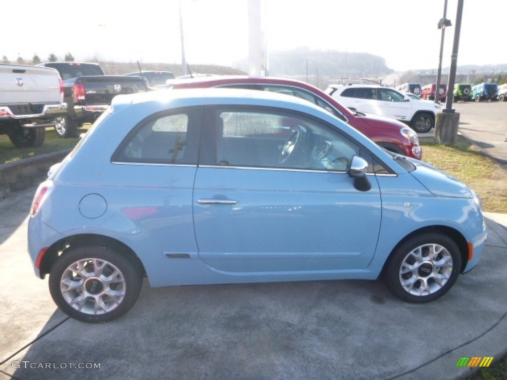 Celeste Blu (Retro Light Blue) 2017 Fiat 500 Lounge Exterior Photo #118810671