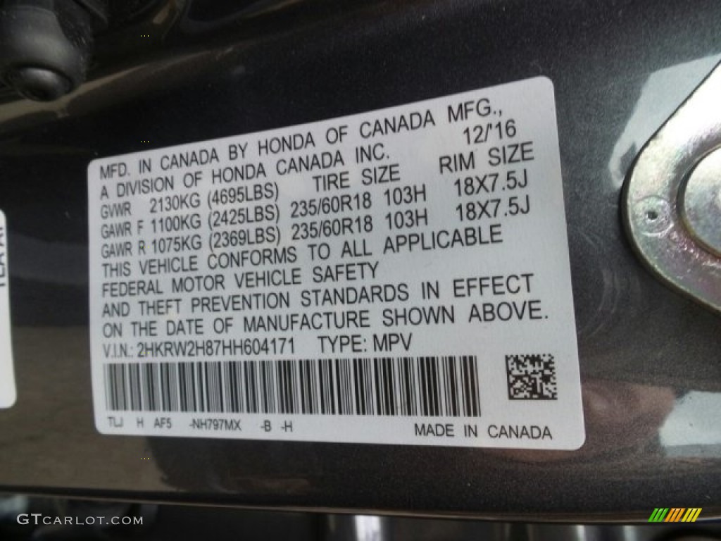 2017 CR-V EX-L AWD - Modern Steel Metallic / Gray photo #6