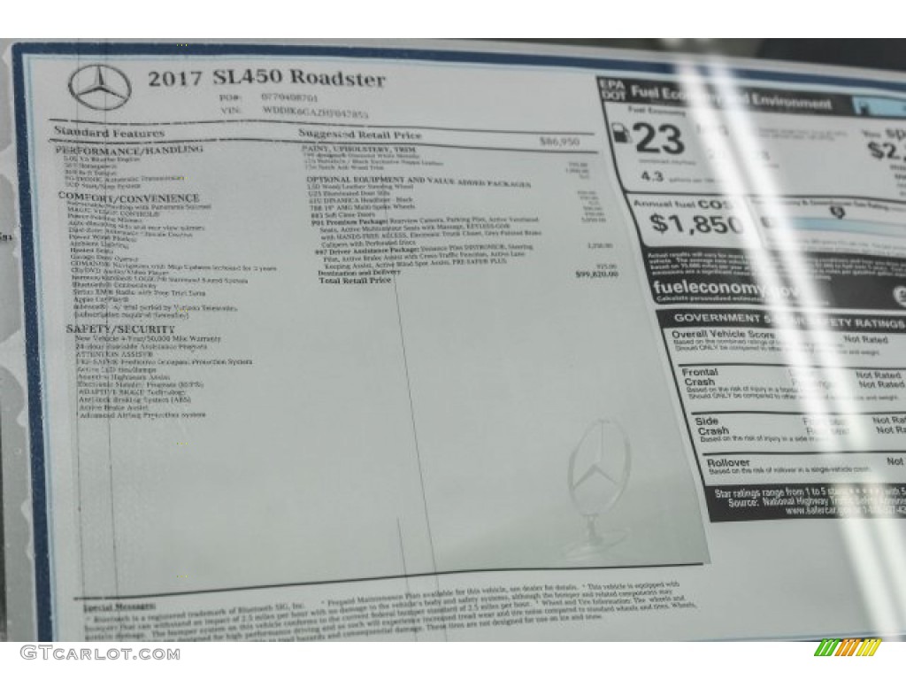 2017 Mercedes-Benz SL 450 Roadster Window Sticker Photo #118830823