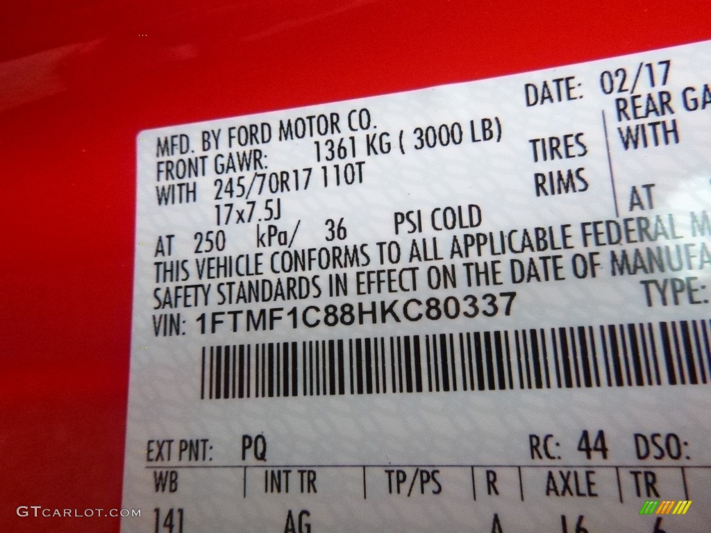 2017 F150 XL Regular Cab - Race Red / Earth Gray photo #15