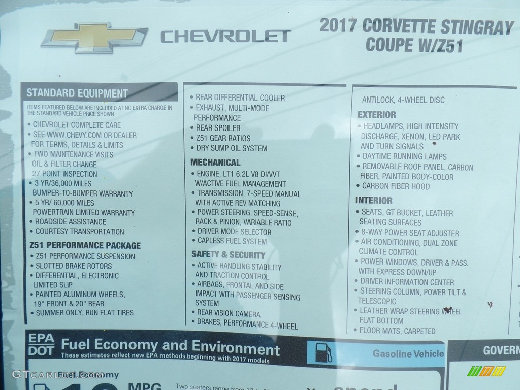2017 Chevrolet Corvette Stingray Coupe Window Sticker Photo #118857206