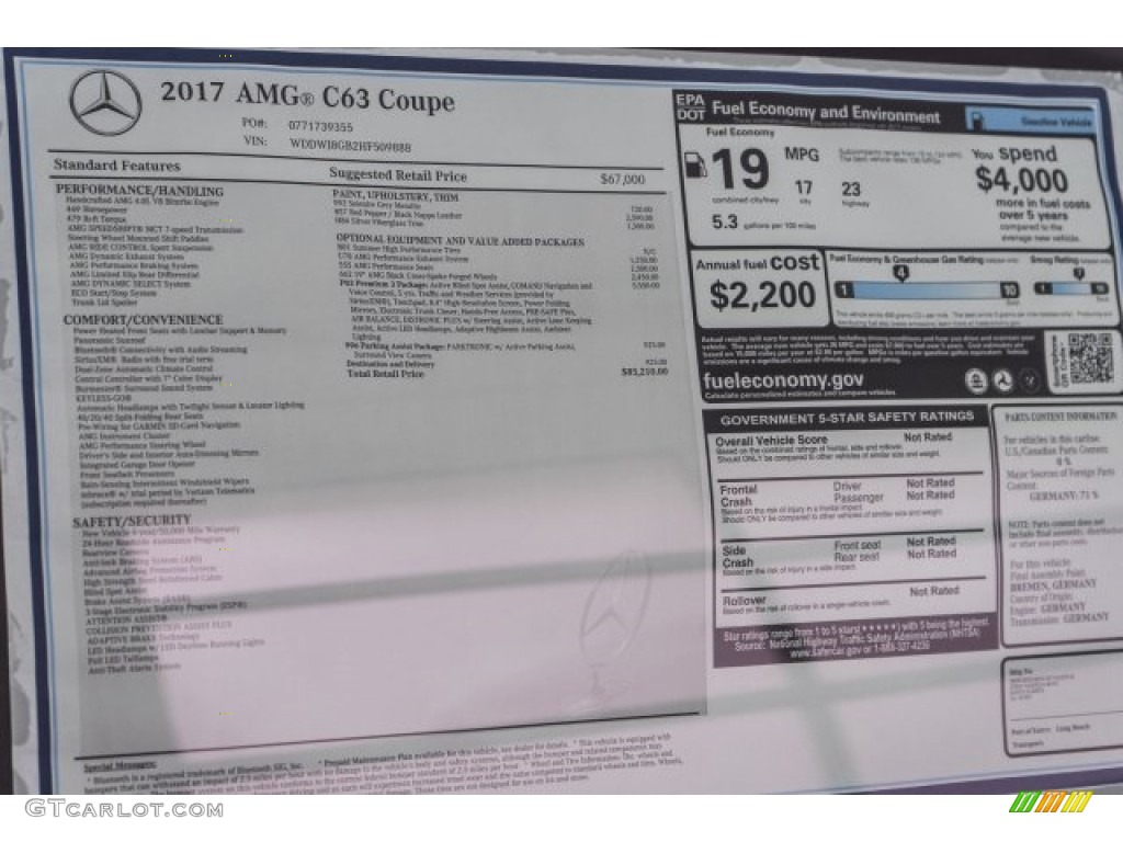 2017 Mercedes-Benz C 63 AMG Coupe Window Sticker Photos