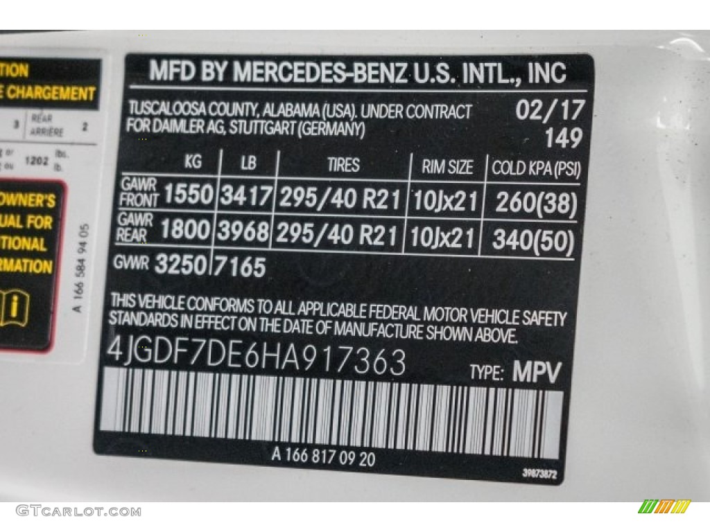 2017 GLS Color Code 149 for Polar White Photo #118863617