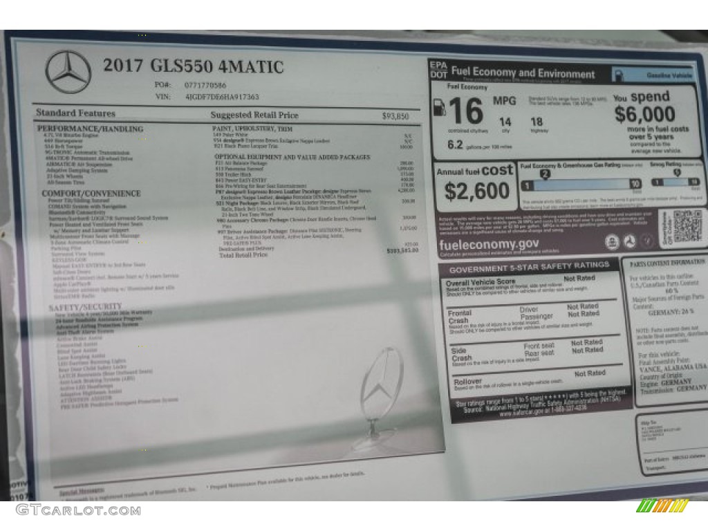 2017 Mercedes-Benz GLS 550 4Matic Window Sticker Photos