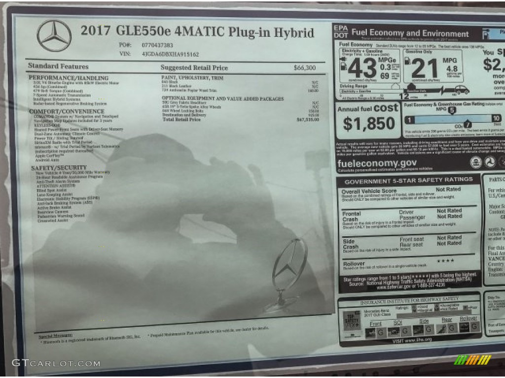 2017 Mercedes-Benz GLE 550e Window Sticker Photo #118863902
