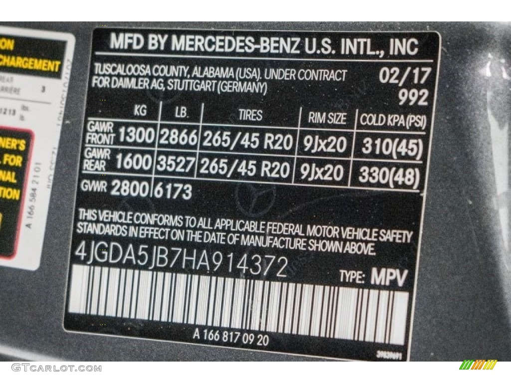 2017 GLE Color Code 992 for Selenite Grey Metallic Photo #118864019