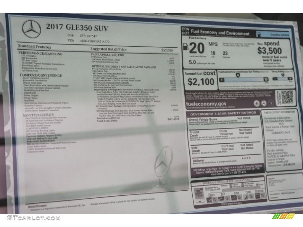 2017 Mercedes-Benz GLE 350 Window Sticker Photo #118864097