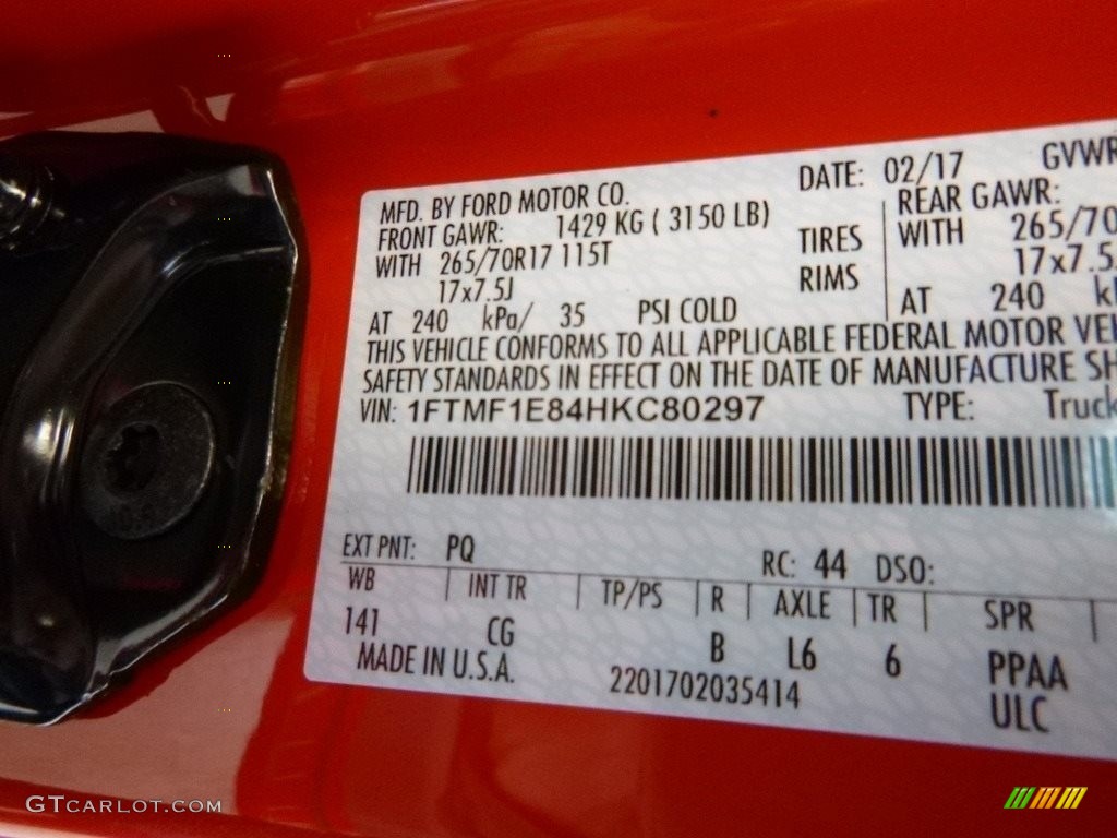 2017 F150 Color Code PQ for Race Red Photo #118887802