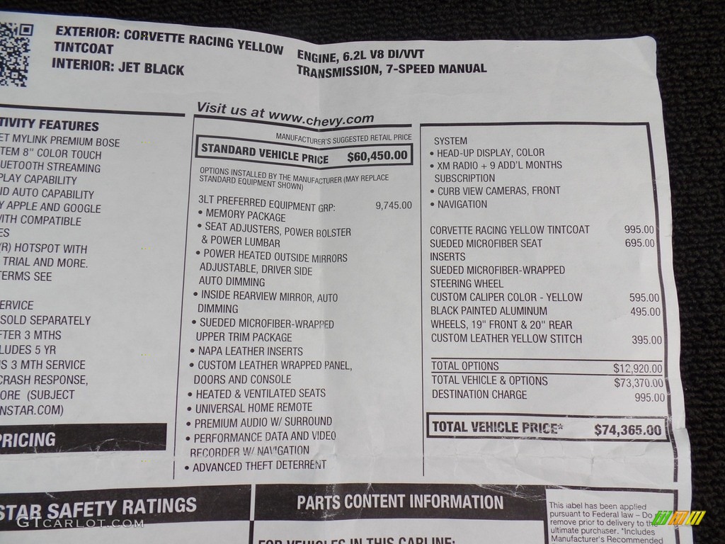 2017 Chevrolet Corvette Stingray Coupe Window Sticker Photo #118892371