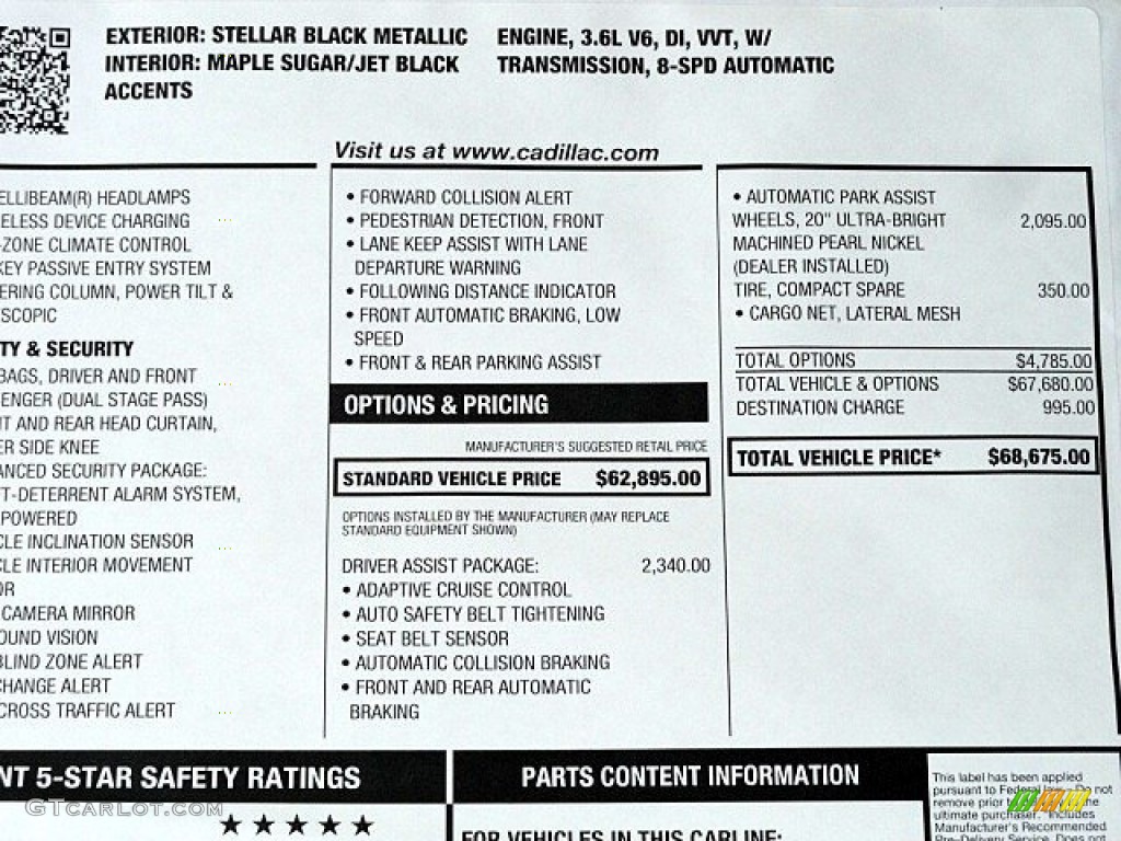 2017 Cadillac XT5 Platinum AWD Window Sticker Photo #118895626