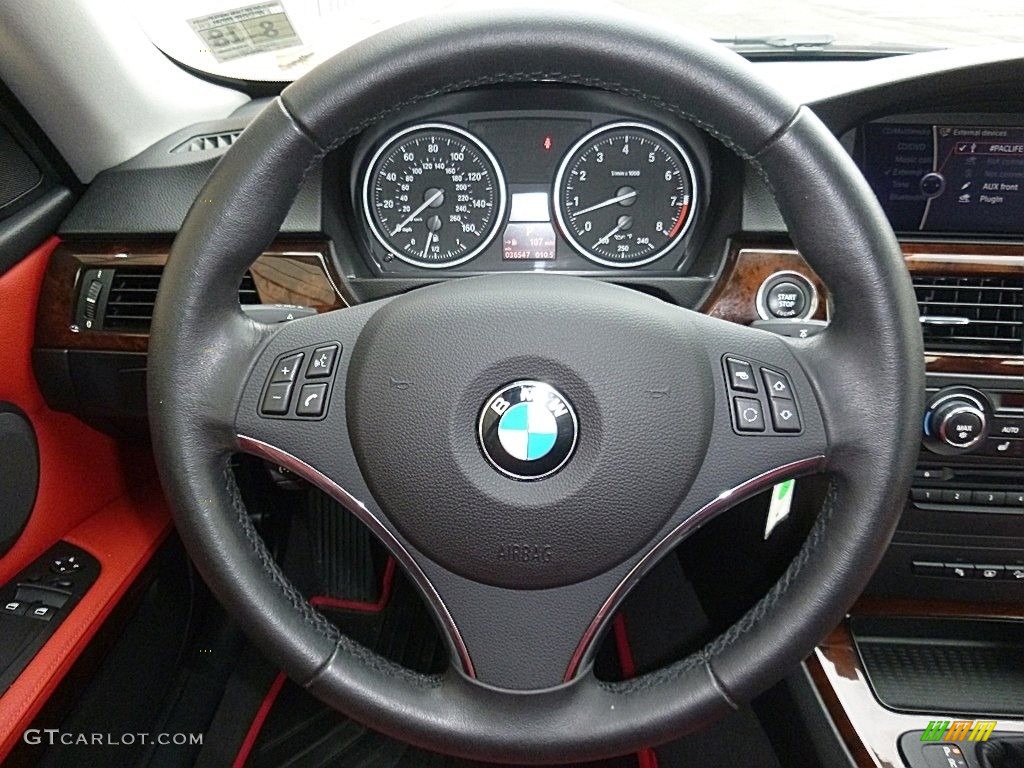 2012 BMW 3 Series 335i xDrive Coupe Coral Red/Black Steering Wheel Photo #118914431