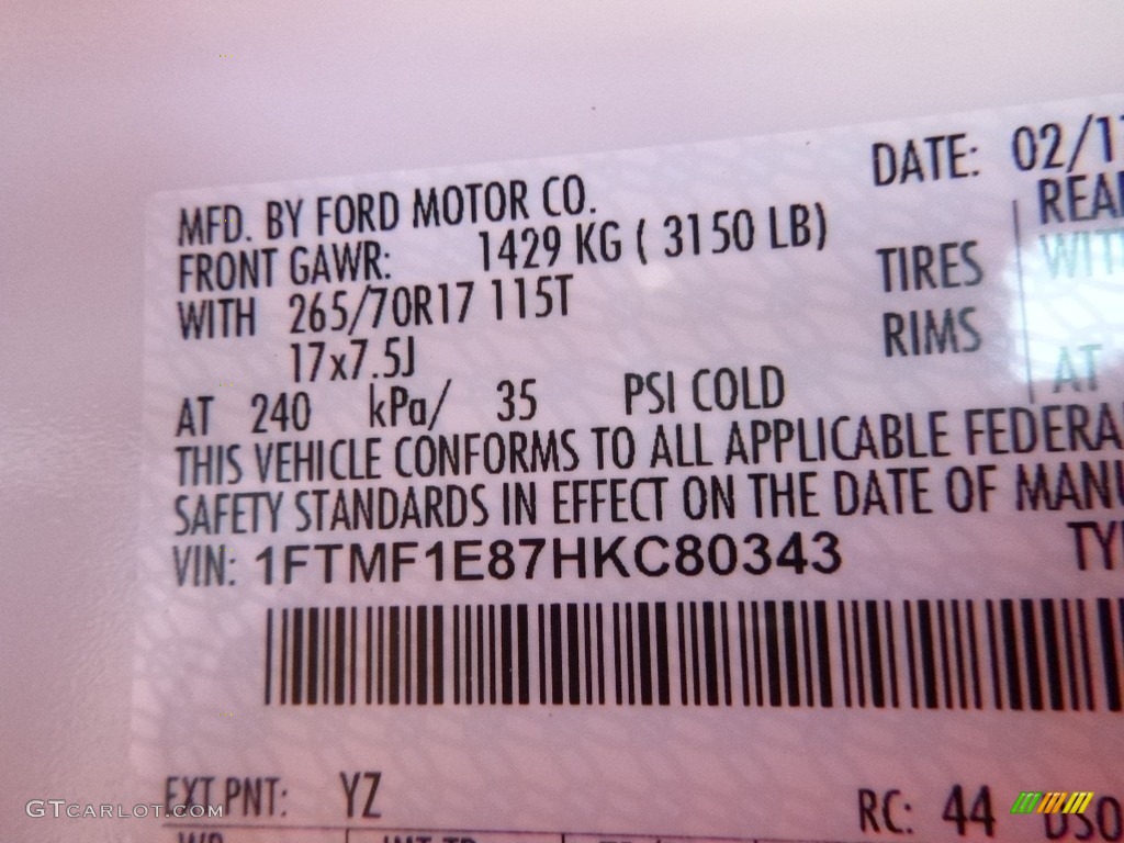 2017 F150 XL Regular Cab 4x4 - Oxford White / Earth Gray photo #15