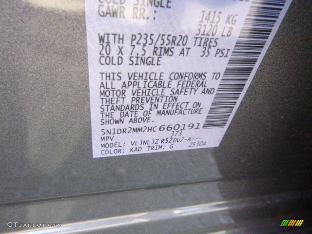 2017 Pathfinder Color Code KAD for Gun Metallic Photo #118917635