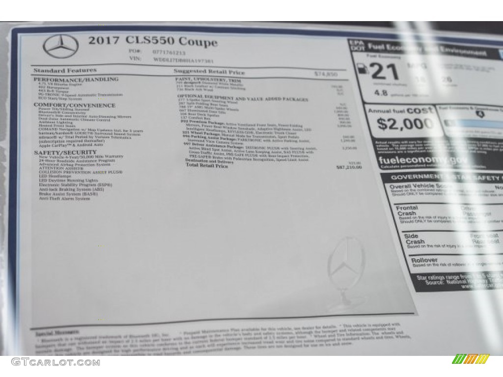 2017 Mercedes-Benz CLS 550 Coupe Window Sticker Photo #118921667
