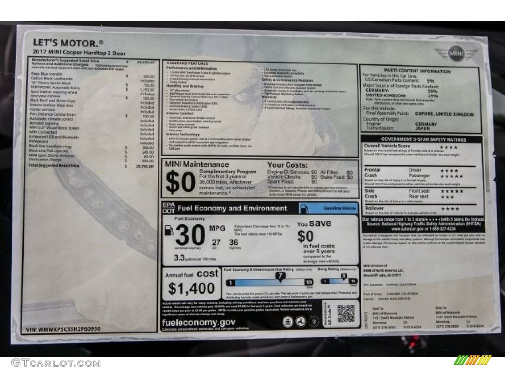 2017 Hardtop Cooper 2 Door - Deep Blue Metallic / Carbon Black photo #10