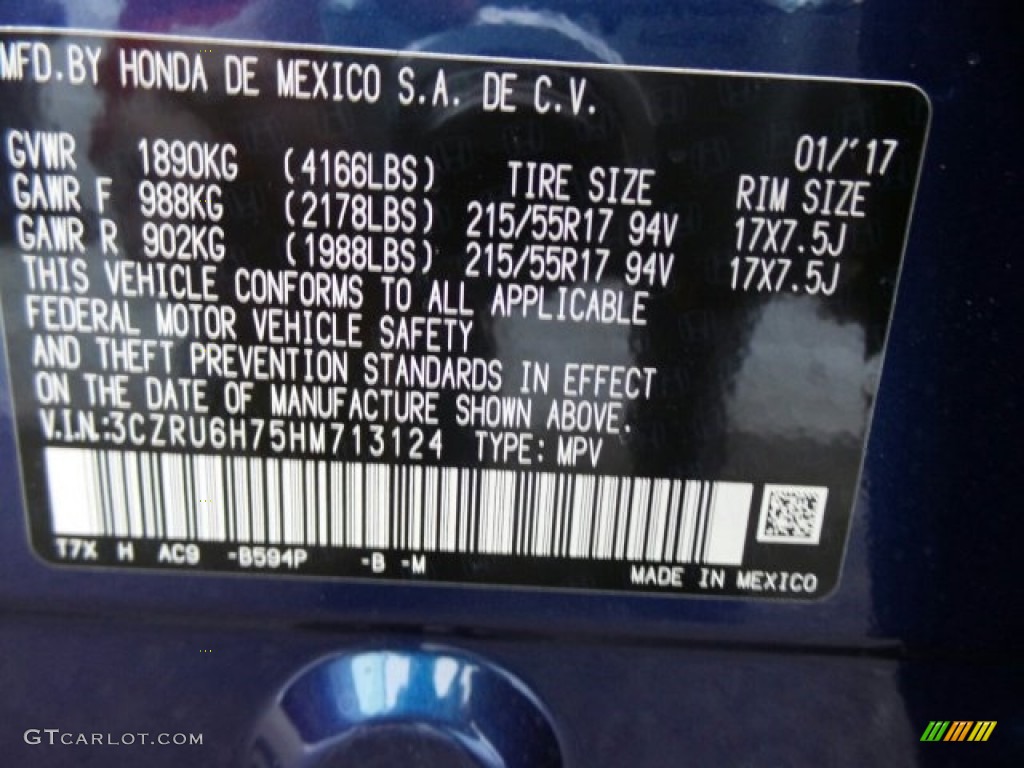 2017 HR-V Color Code B594P for Deep Ocean Pearl Photo #118929817