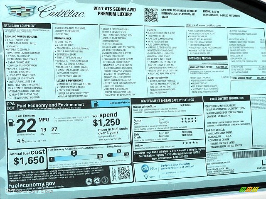 2017 Cadillac ATS Premium Perfomance AWD Window Sticker Photo #118939792