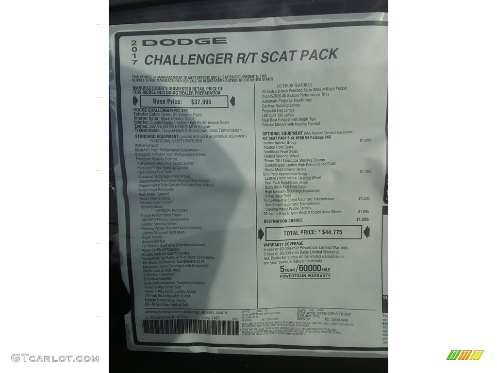 2017 Challenger R/T Scat Pack - Green Go / Black photo #31