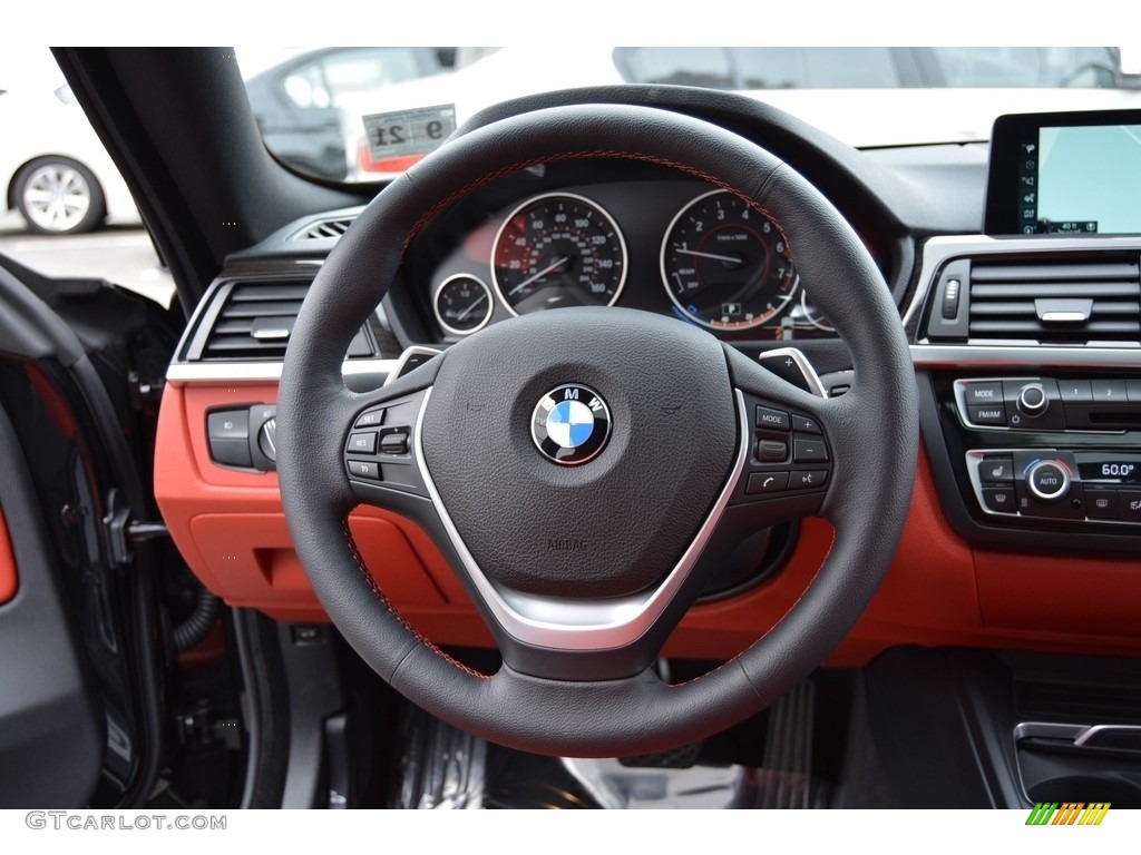 2017 BMW 4 Series 430i xDrive Gran Coupe Coral Red Steering Wheel Photo #118968981