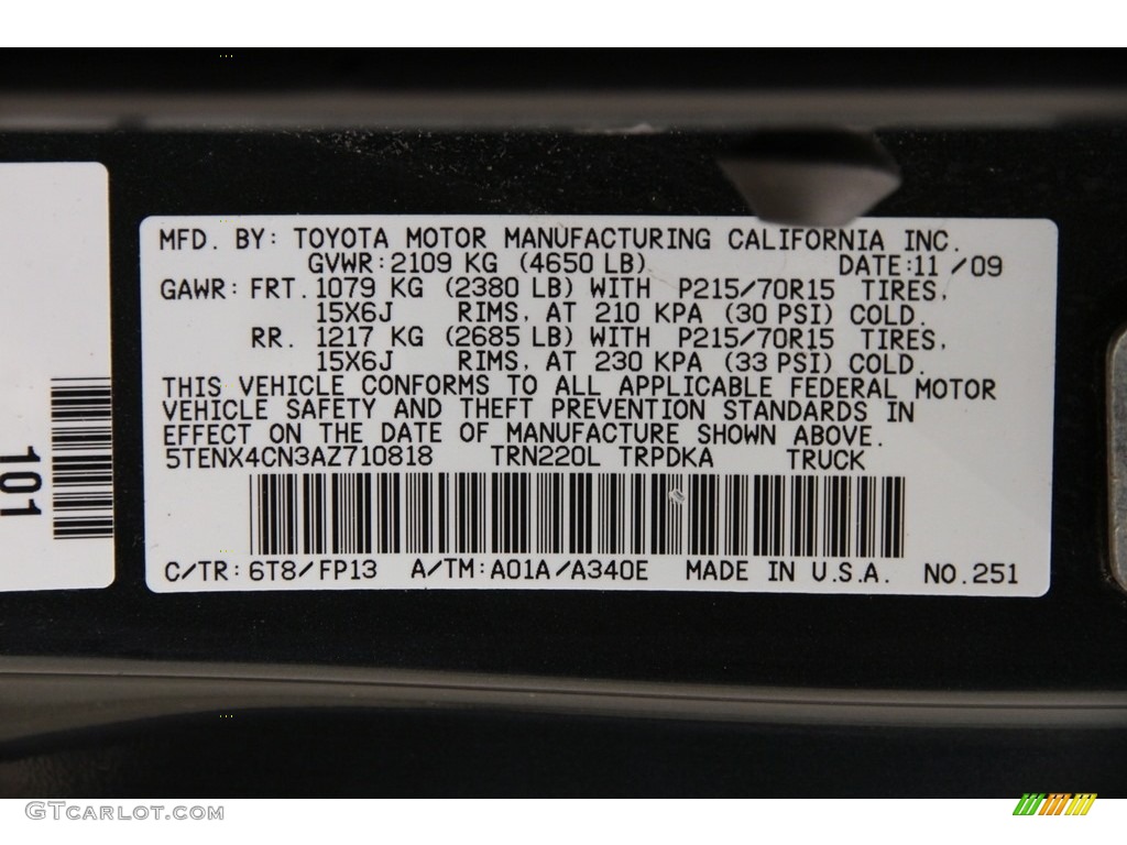 2010 Tacoma Regular Cab - Timberland Mica / Graphite photo #13