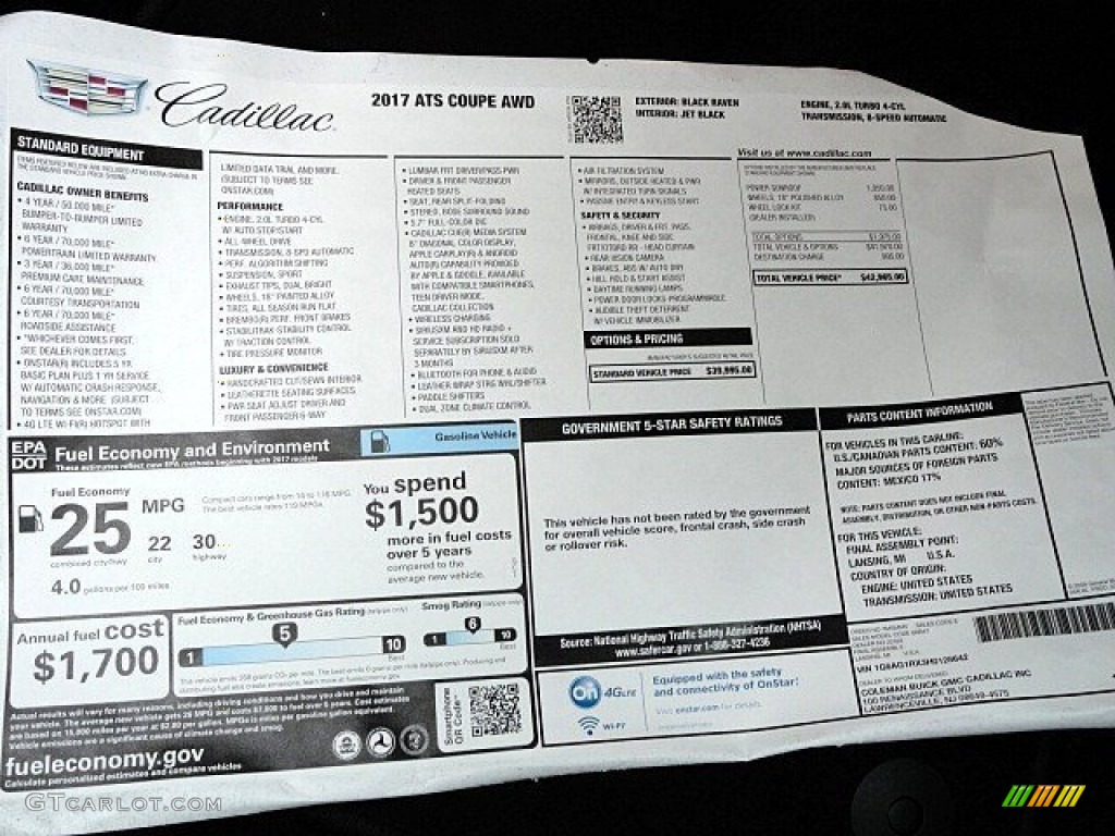 2017 Cadillac ATS AWD Window Sticker Photos
