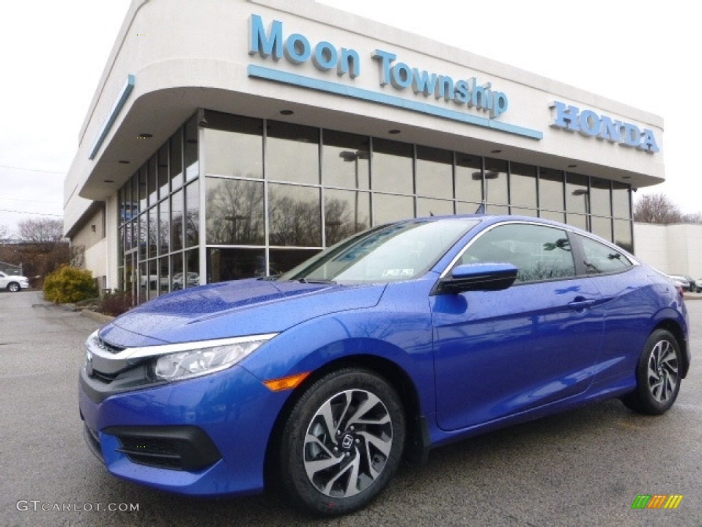 2017 Civic LX Coupe - Aegean Blue Metallic / Black/Ivory photo #1