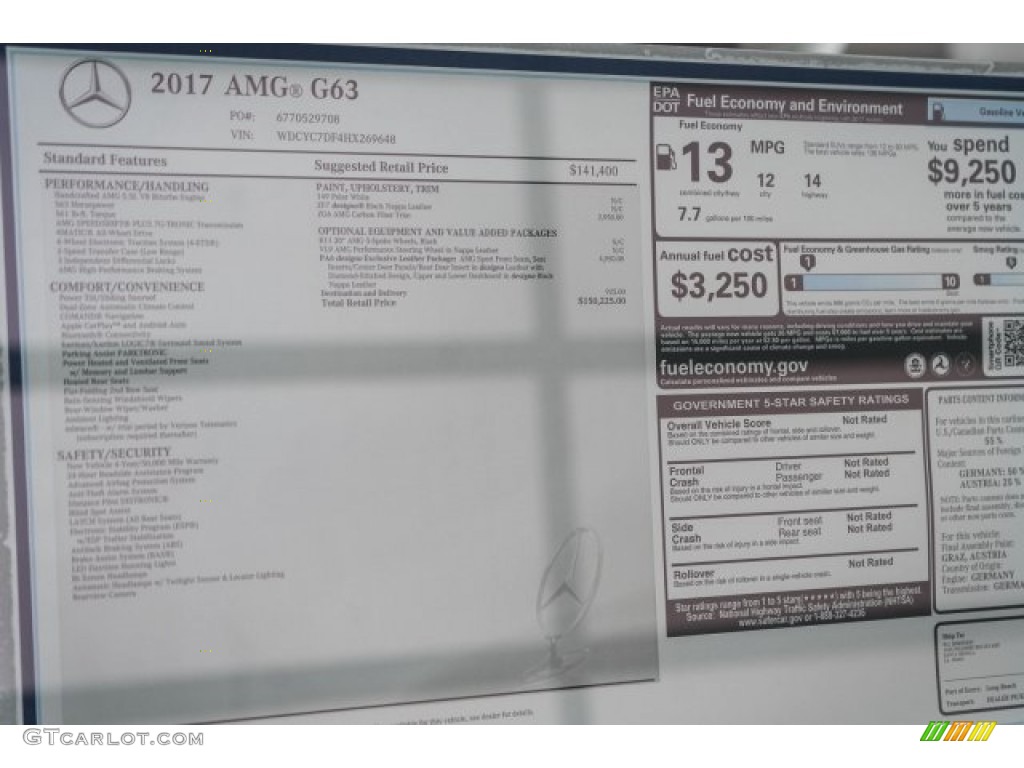 2017 Mercedes-Benz G 63 AMG Window Sticker Photo #119035854