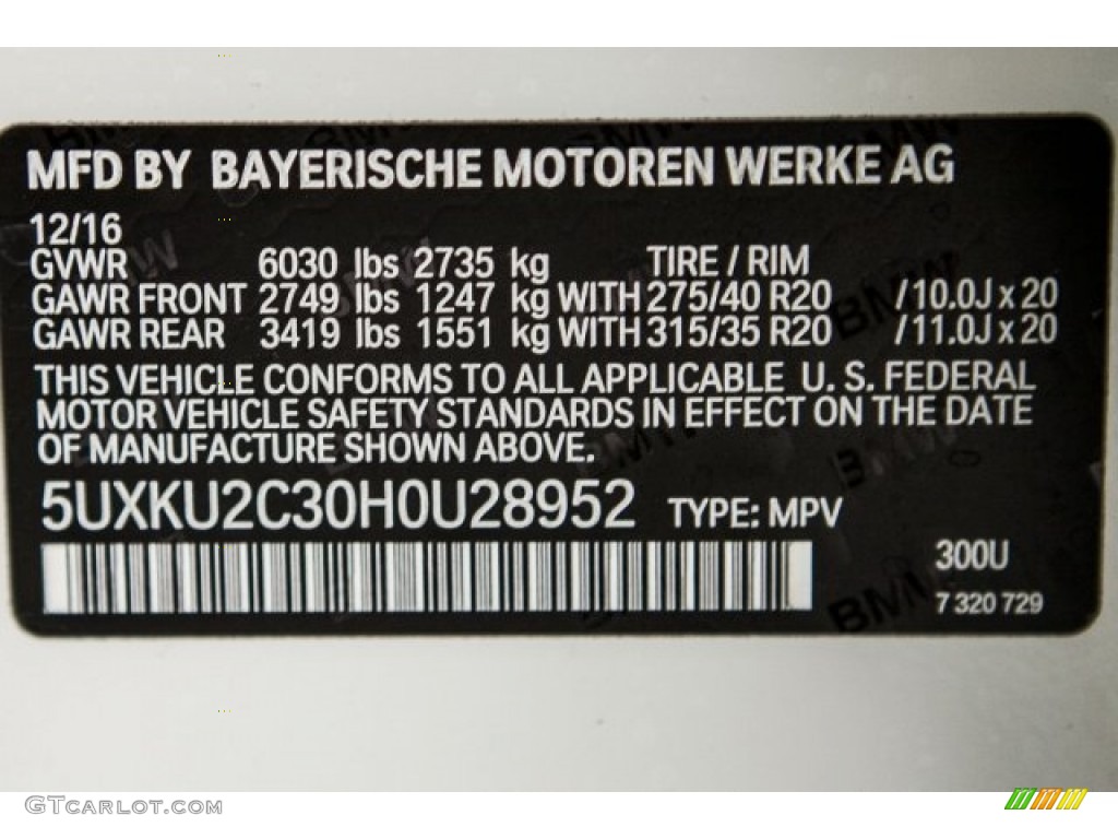 2017 X6 Color Code 300 for Alpine White Photo #119075999