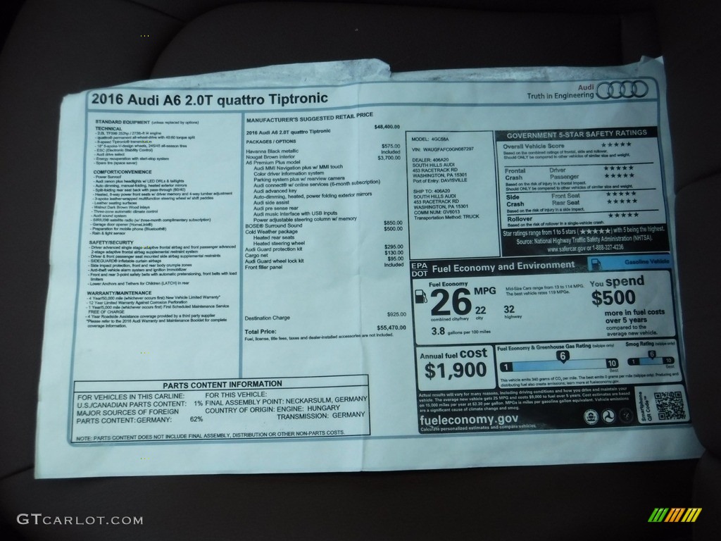 2016 A6 2.0 TFSI Premium Plus quattro - Havanna Black Metallic / Nougat Brown photo #46