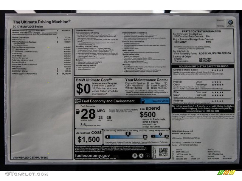 2017 3 Series 320i Sedan - Mineral Grey Metallic / Black photo #10