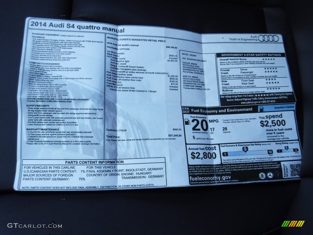 2014 S4 Prestige 3.0 TFSI quattro - Ice Silver Metallic / Black photo #41