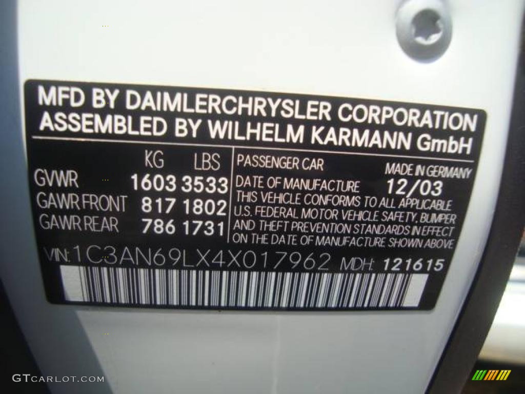 2004 Chrysler Crossfire Limited Coupe Info Tag Photo #11908066