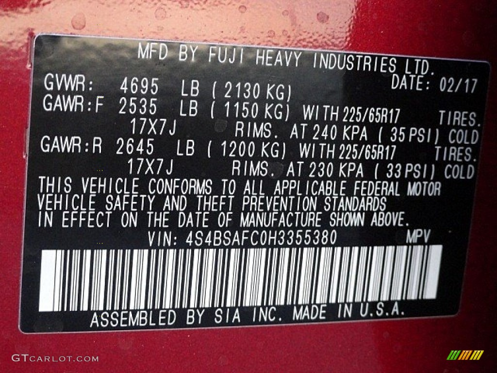 2017 Outback 2.5i Premium - Venetian Red Pearl / Warm Ivory photo #27