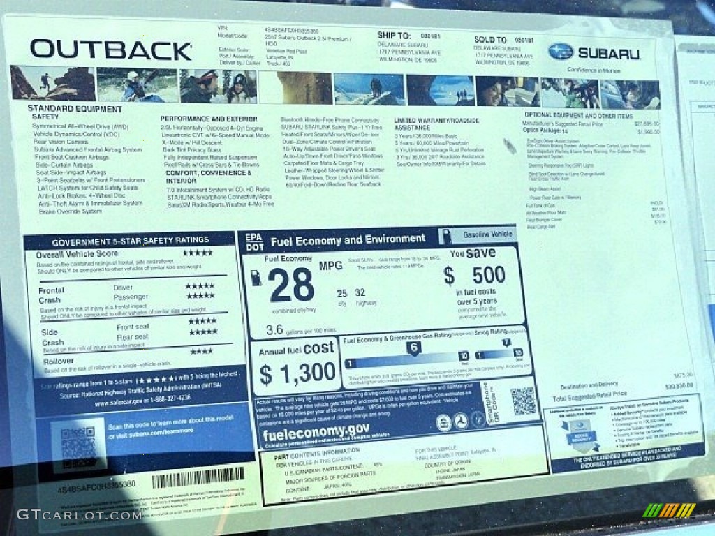 2017 Outback 2.5i Premium - Venetian Red Pearl / Warm Ivory photo #28